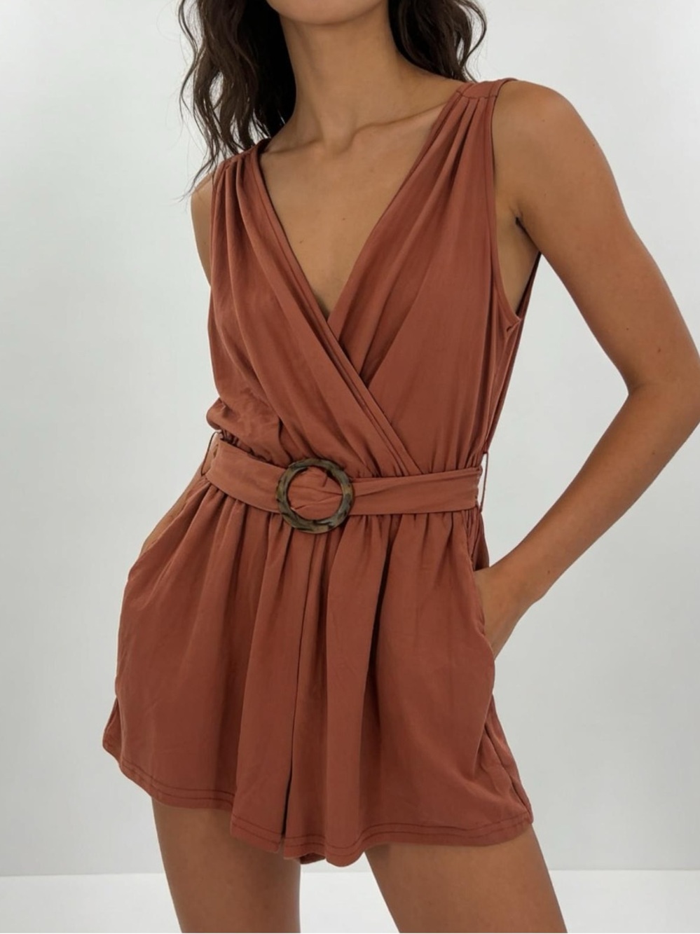 BB Dakota Steve Madden Surplice Belted Romper S Rust NWT